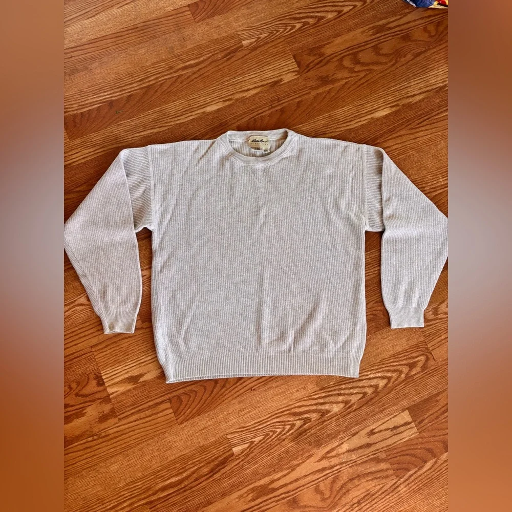 Vintage Eddie Bauer Ribbed Cotton Sweater Grandpa Core Neutral Grunge Mens XS - Picture 1 of 6